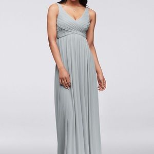 Davids bridal grey  cowl back bridesmaid dress